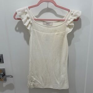 LOFT Cream Ruffle Sleeve Knit Tank Top